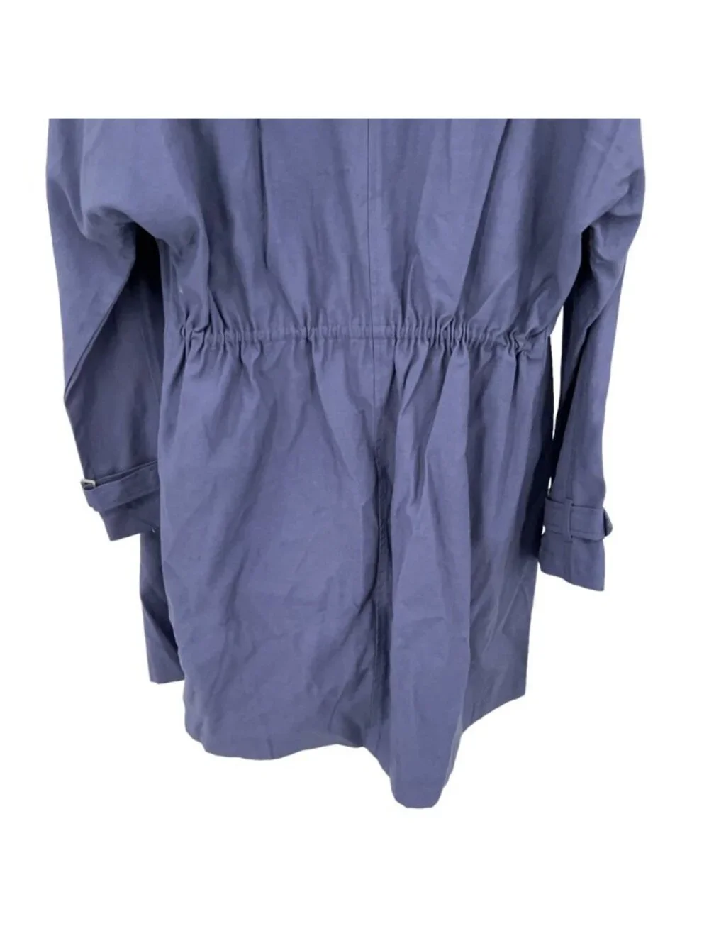 NWT Sebby Draped Open Front Trench Coat Women Large Blue Long Sleeve Jacket Hood